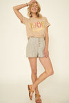Striped Raw-Hem Buttoned Pleat-Front Pocket Shorts