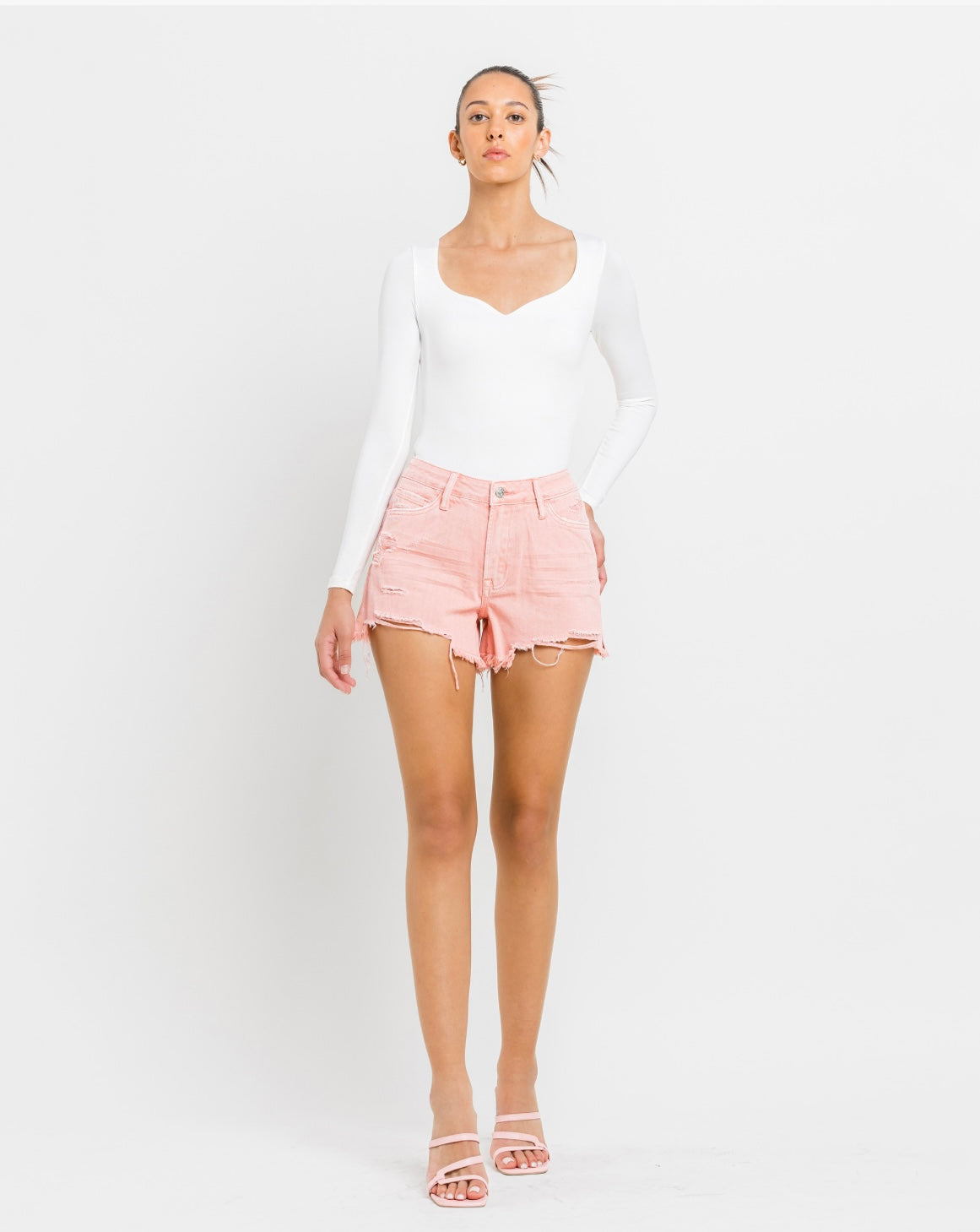 Vervet Frayed Hem Shorts Pink