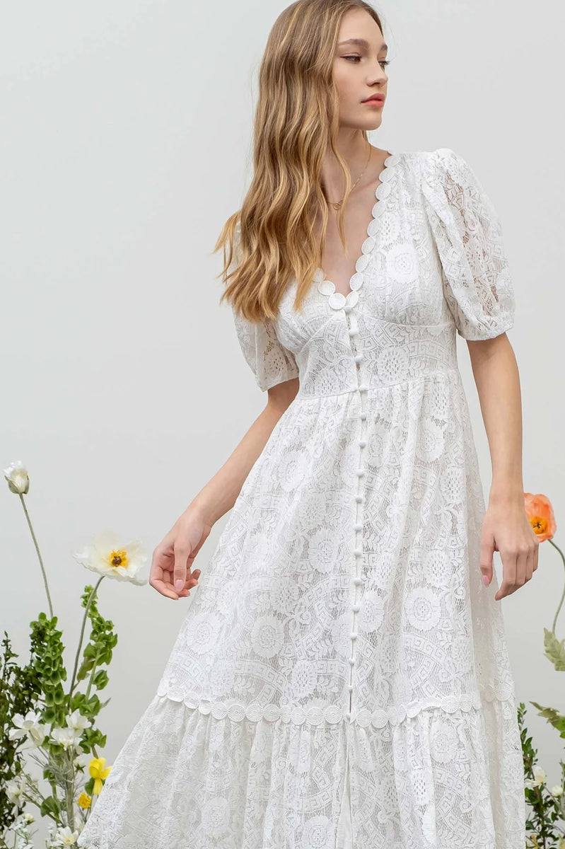 Lace Button Down Midi Dress AROS Boutique