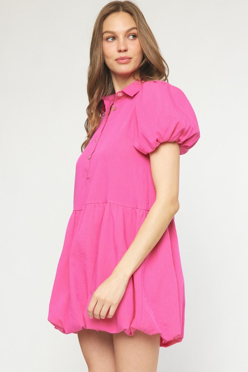 Hot Pink Button Bubble Dress