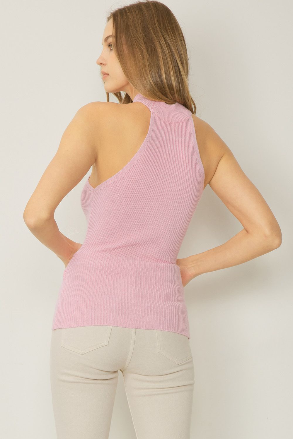 Pink Ribbed Sleeveless Knit Top