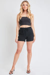 Drawstring Textured Shorts w/ Pockets-Black