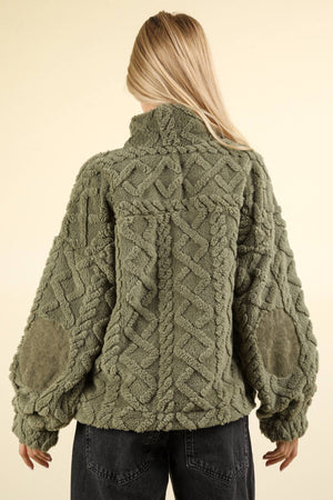 Fuzzy Fleece Cozy Cable Pattern Henley Top