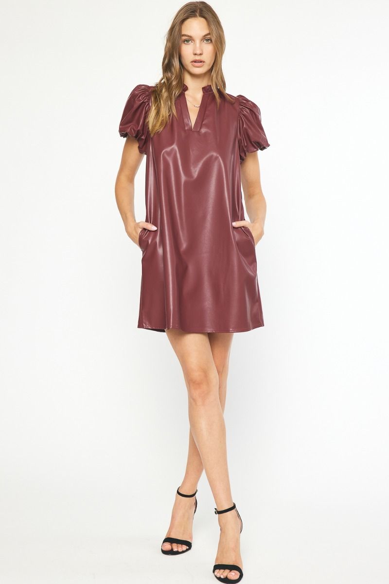 Faux Leather Short Sleeve Mini Dress