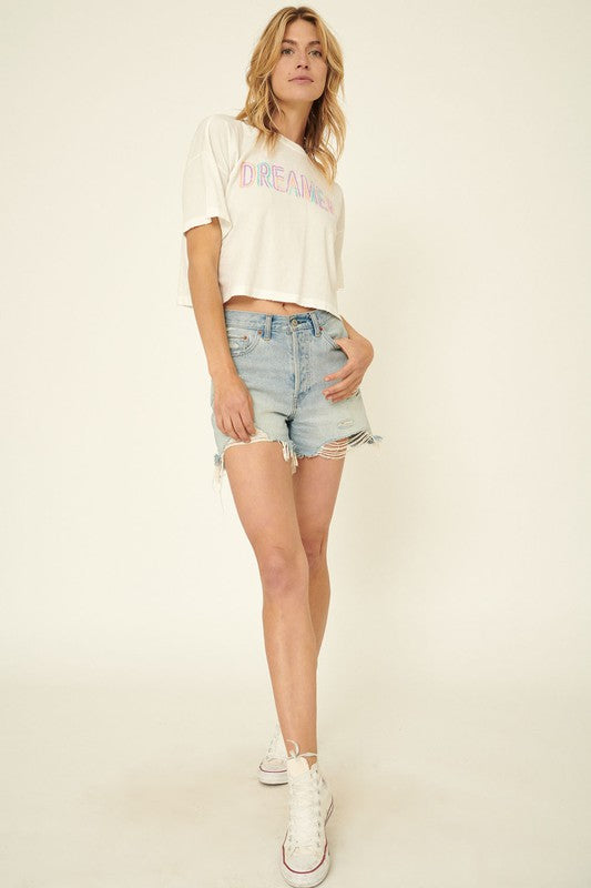 Dreamer Distressed Vintage Cropped Graphic Tee