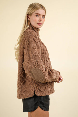 Fuzzy Fleece Cozy Cable Pattern Henley Top