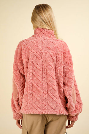 Fuzzy Fleece Cozy Cable Pattern Henley Top