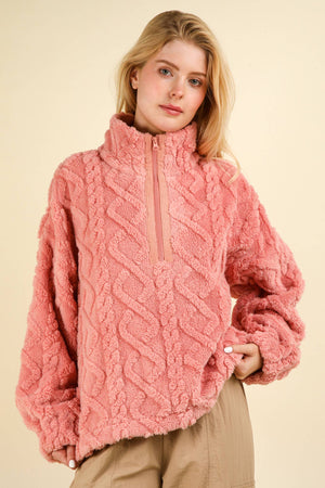 Fuzzy Fleece Cozy Cable Pattern Henley Top