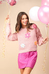 Hand Made Flower Applique Knit Sweater Top