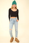 Easy Comfy Casual Fitted Crop Knit Top- Black