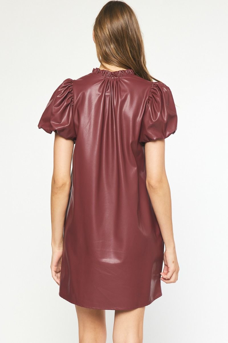 Faux Leather Short Sleeve Mini Dress