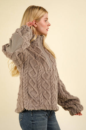 Fuzzy Fleece Cozy Cable Pattern Henley Top