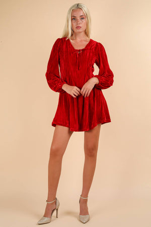 Front Ribbon Velvet Holiday Mini Flare Dress