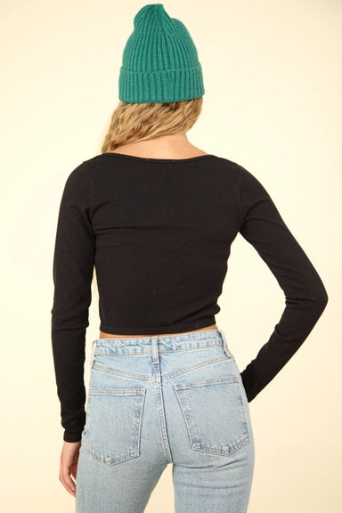 Easy Comfy Casual Fitted Crop Knit Top- Black