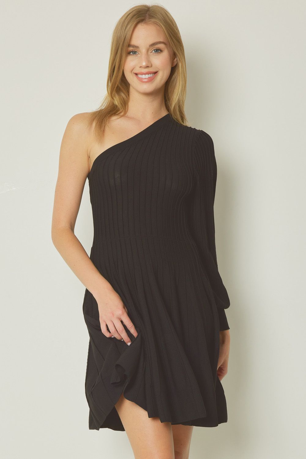 Entro One Shoulder Ribbed Mini Dress Medium