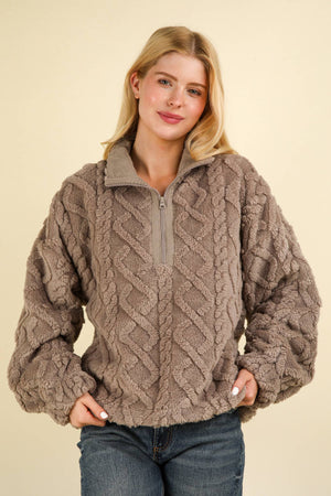 Fuzzy Fleece Cozy Cable Pattern Henley Top