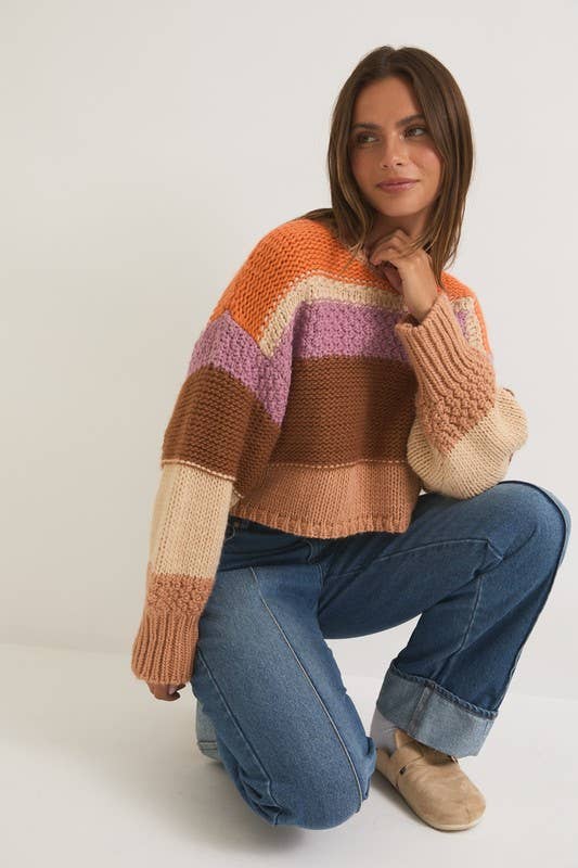 Round Neck Crop Sweater Top