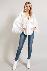 Fur Sleeve Plunge Tie Top