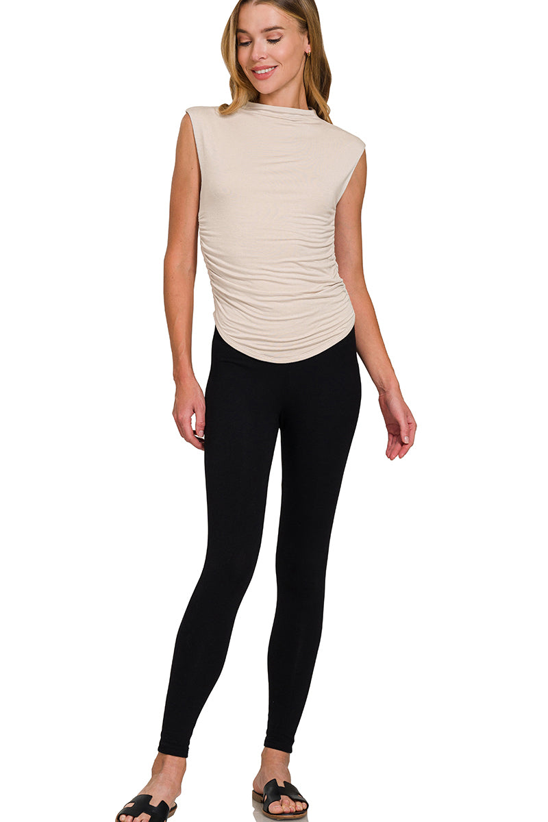 Double Layered Ruched Side Mock Neck Top
