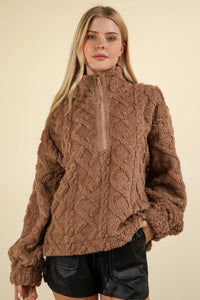 Fuzzy Fleece Cozy Cable Pattern Henley Top