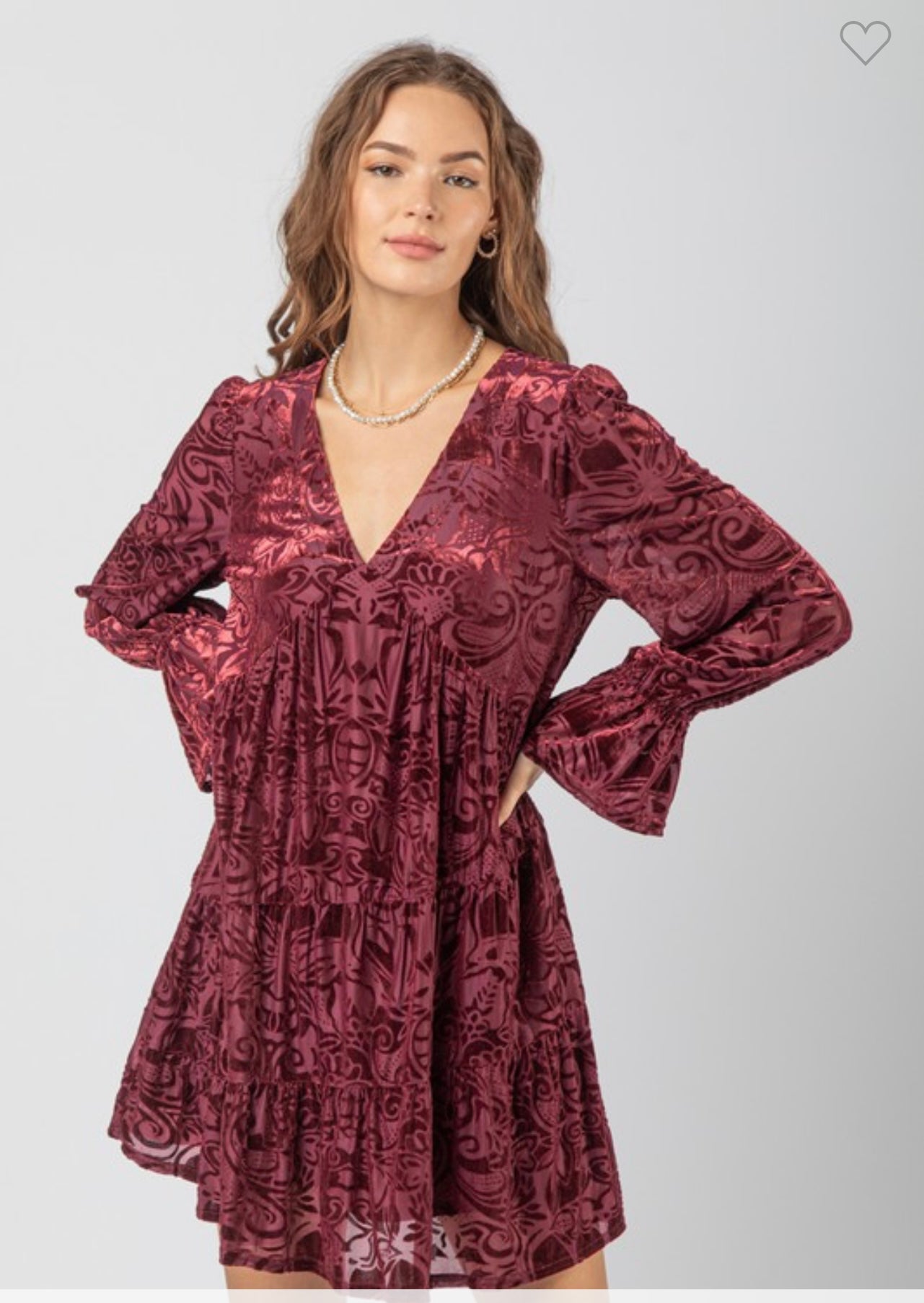 V Neck Jacquard Velvet Mini Dress