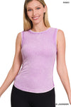 Washed Ribbed Sleeveless Tank Top w Exposed Seam