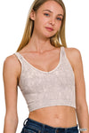Washed Ribbed Cropped Seamless V-Neck Tank-Sleet