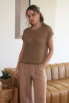 Crochet Knit Batwing Short Sleeve Sweater