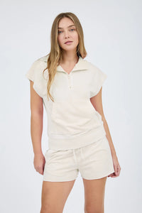Ivory Washed Hooded Top & Shorts Set