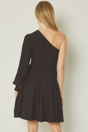 One Shoulder Ribbed Mini Dress