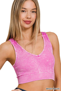 Stone Washed Ribbed Seamless Padded Tank