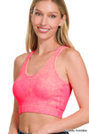Washed Ribbed Cropped Seamless Bra w/ Pads