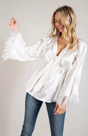 Fur Sleeve Plunge Tie Top