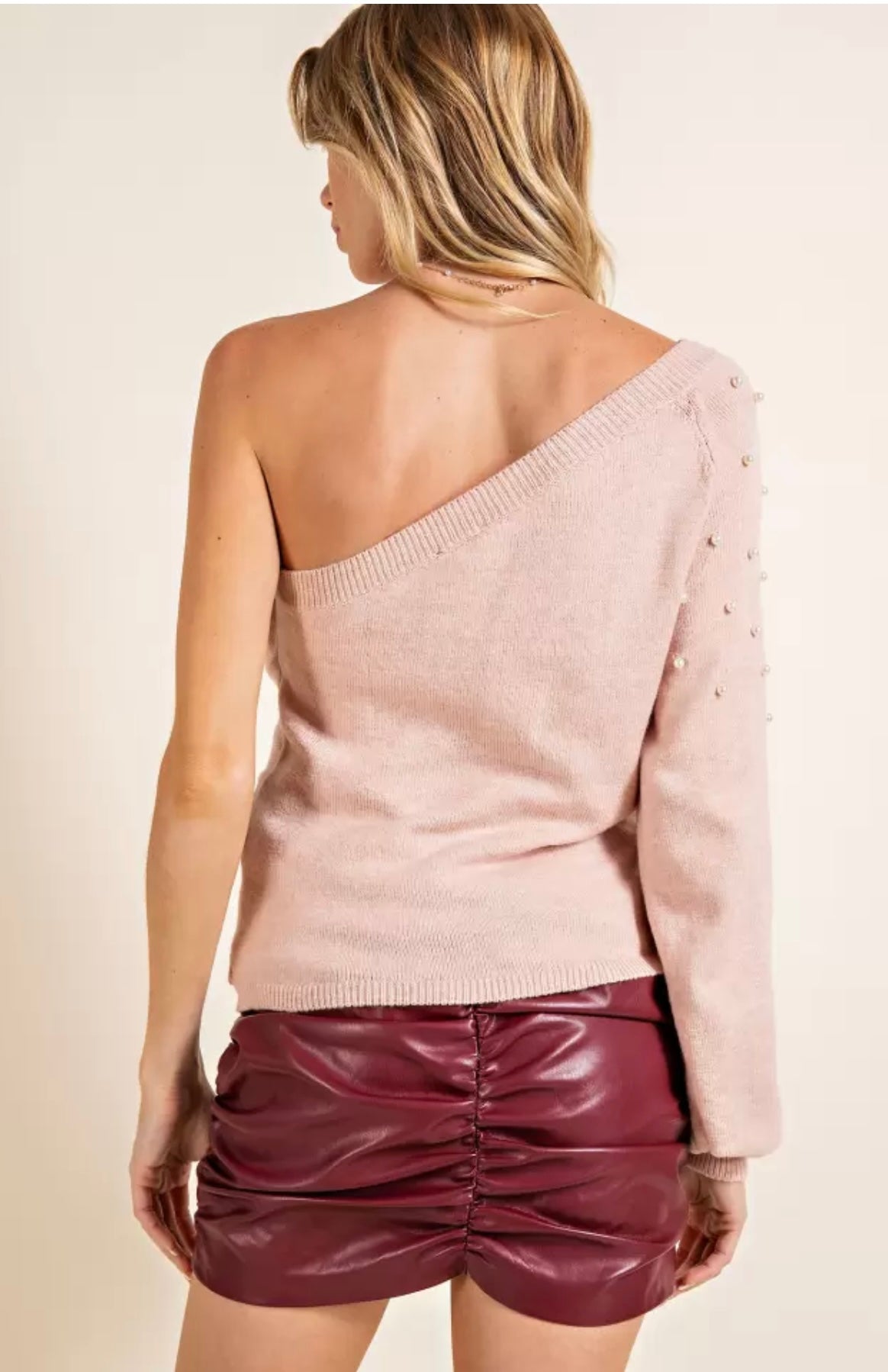 Pearl Stud Asymmetrical Sweater