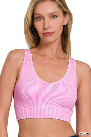 Stone Washed Ribbed Seamless Padded Tank