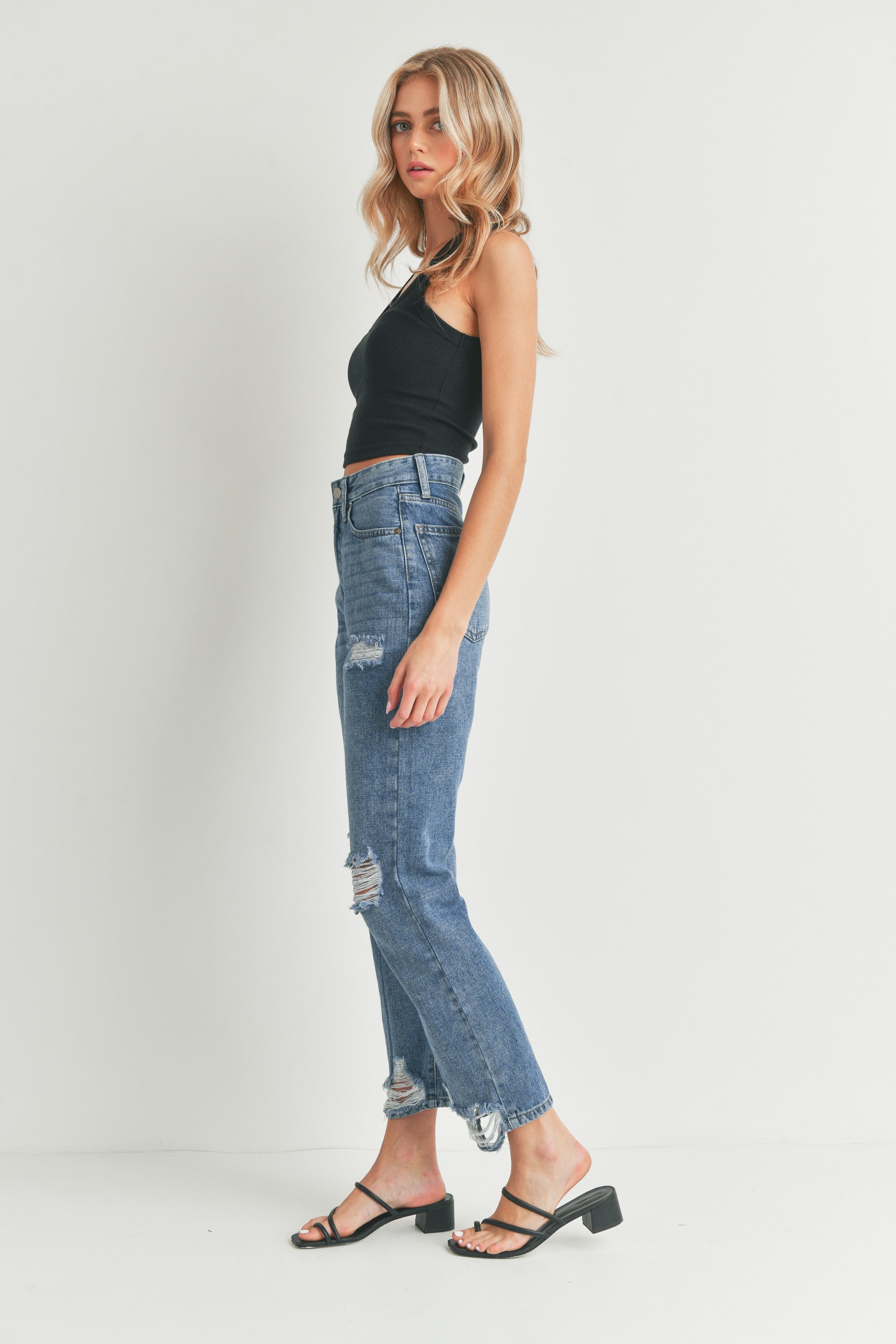 JBD High Rise Loose Straight Distressed Jeans