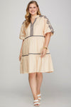 Bubble Sleeve Embroidered Dress