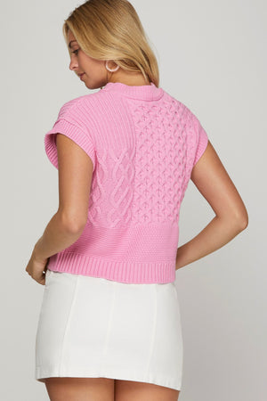 Sleeveless Cable Knit Sweater Pink