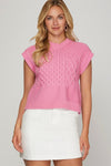 Sleeveless Cable Knit Sweater Pink