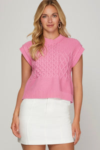 Sleeveless Cable Knit Sweater Pink