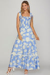 Woven Print Smocking Tiered Maxi Dress
