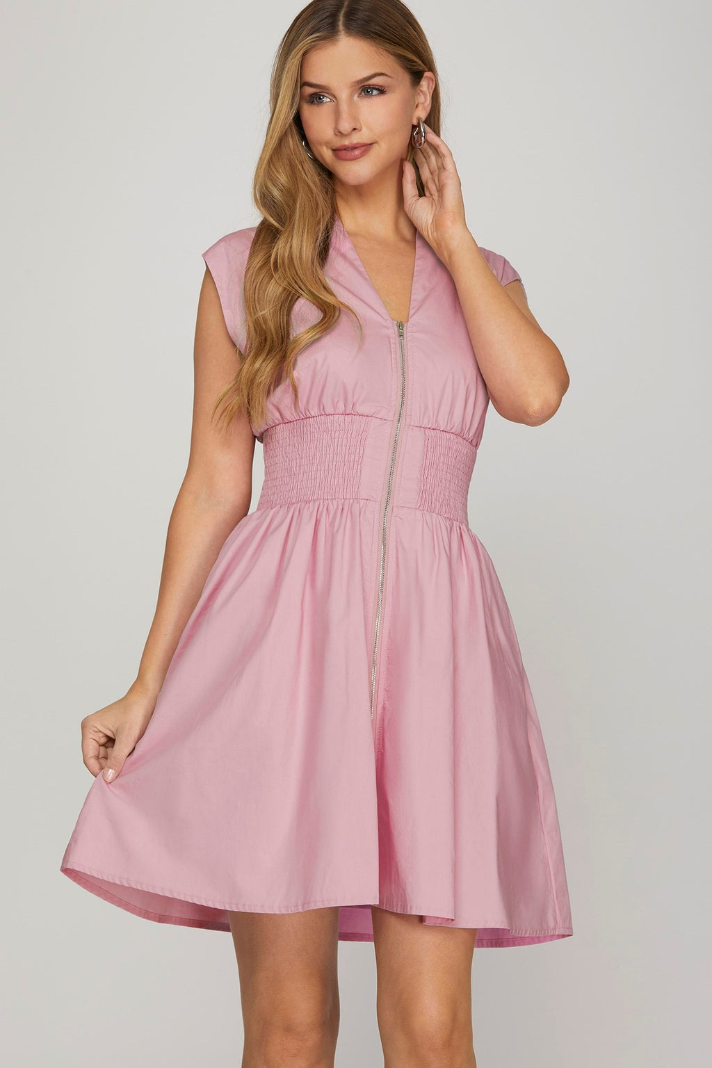 Drop Shoulder Smocked Waist Mini Dress