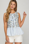 Mixed Print Sleeveless Bow Tie Top