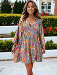 Floral Printed Bishop Sleeve Smock Dress