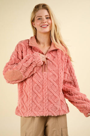 Fuzzy Fleece Cozy Cable Pattern Henley Top