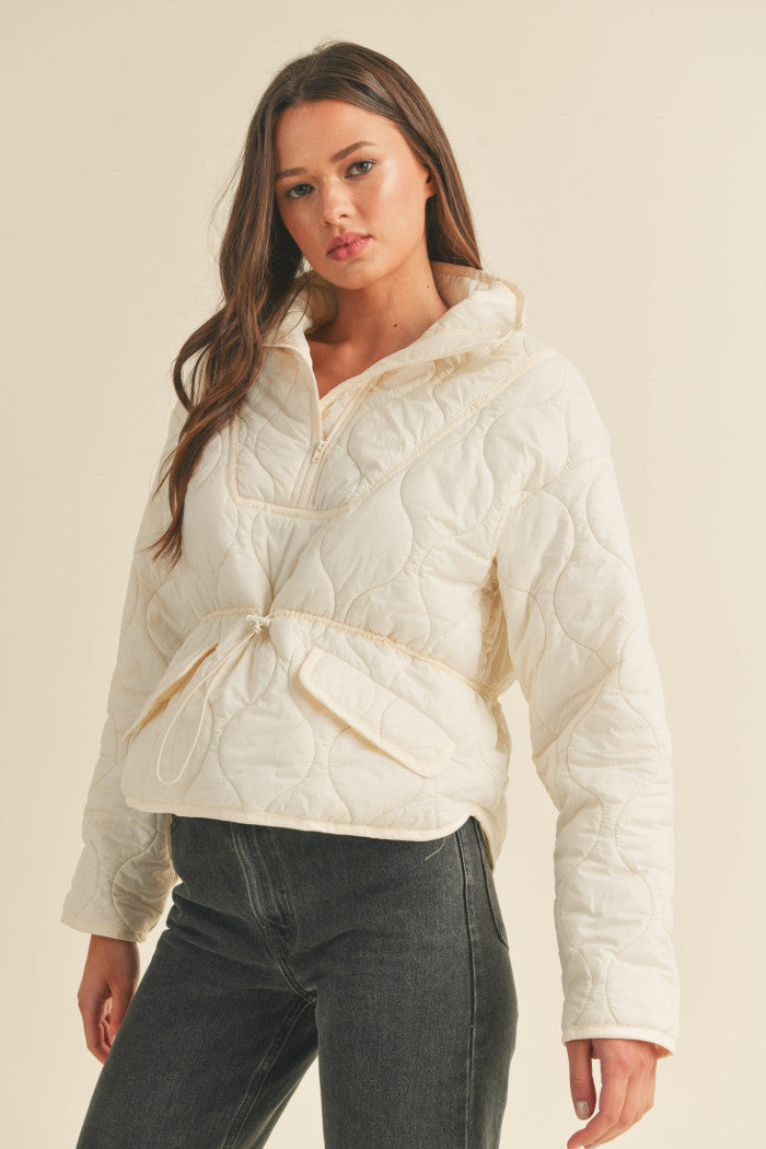 Creamy Quilted Puffer Pullover
