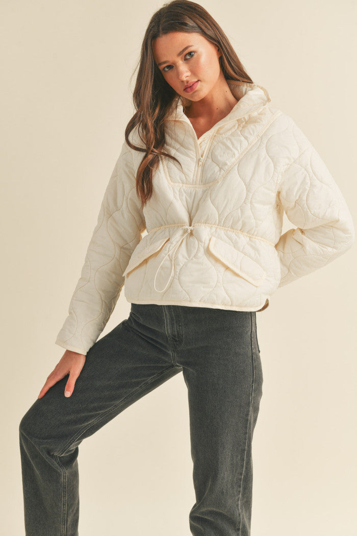 Creamy Quilted Puffer Pullover