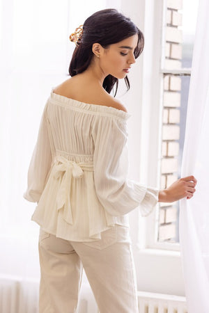 White Ruffled Off Shoulder Top