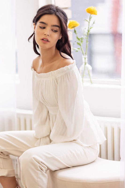 White Ruffled Off Shoulder Top