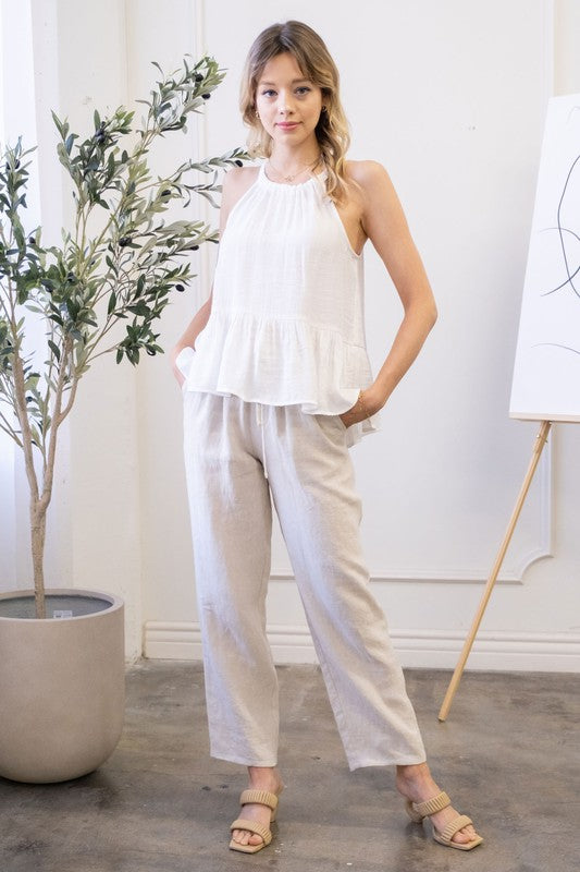 Back Tie Peplum Woven Top